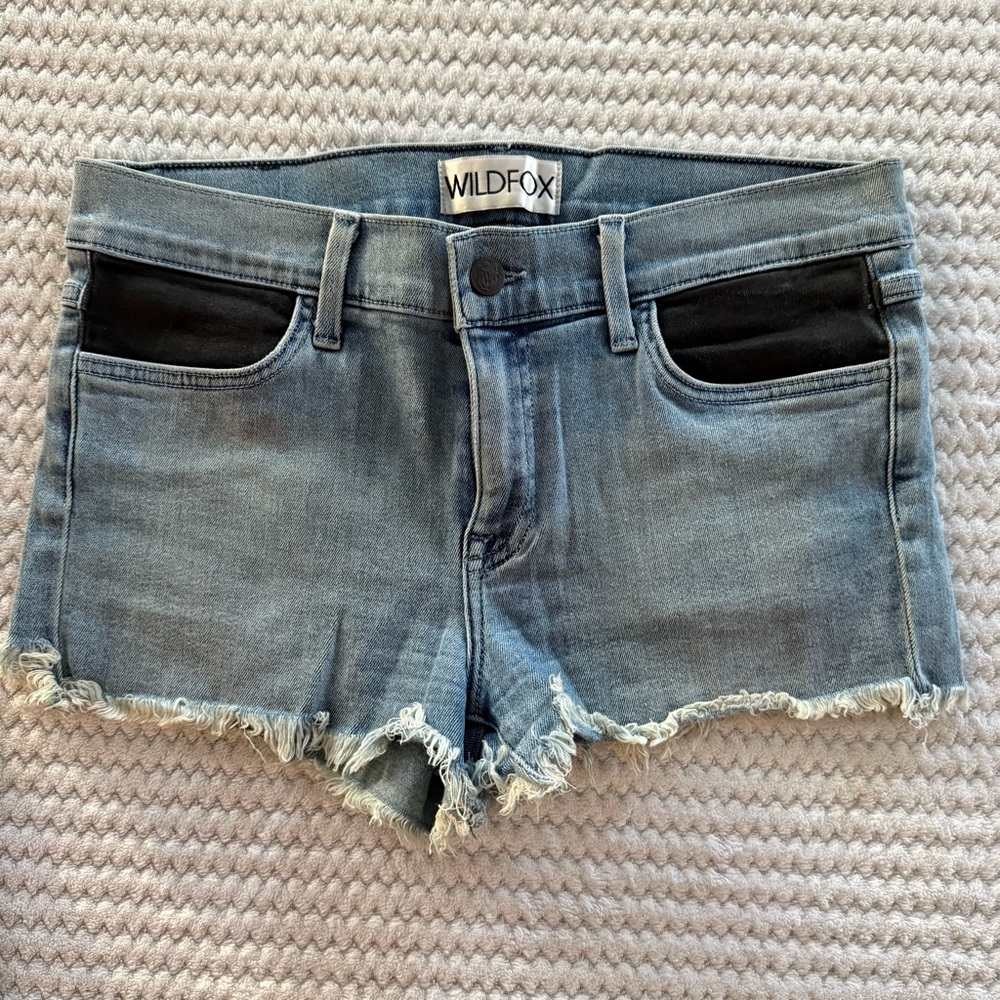 Wildfox Women's Distressed Jean Shorts - Blue and Black